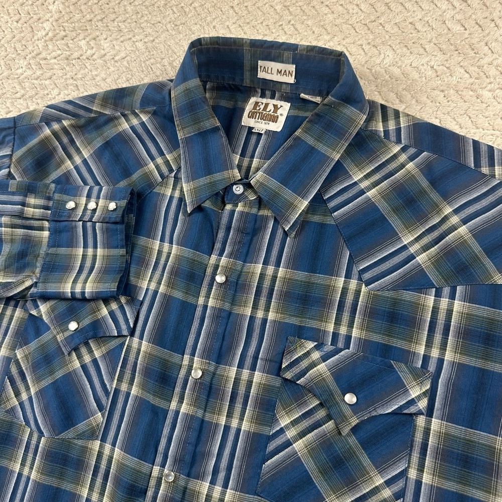 Ely Cattleman Tall Man Pearl Snap‎ Long sleeve Men's 2XLT Western Cowboy rodeo